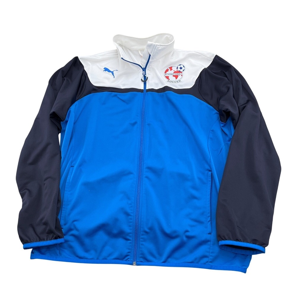 PUMA Jacket Mens 2XLarge Blue Colorblock INTERNATIONALS SOCCER Full Zip Vintage